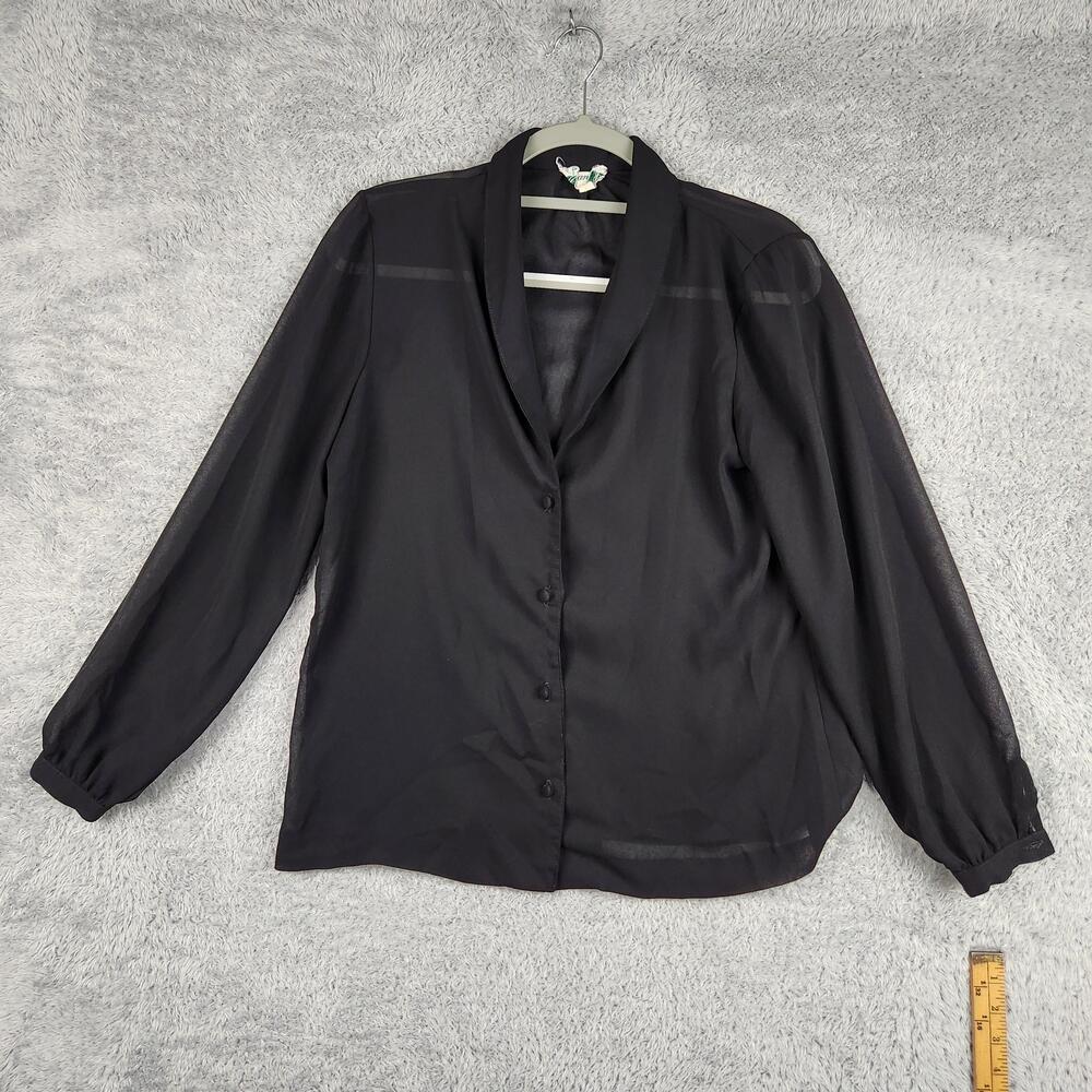 Vintage Joanna Blouse Womens Large Black Sheer Chiffon Fairygrunge Whimsigoth